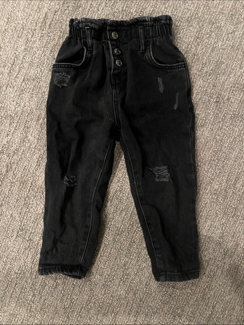 Zara Black Distressed Elastic-Waist Kids Jeans 2-3t EUC